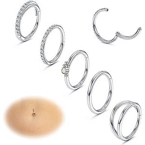 Kakonia 5 stuks navelpiercings voor dames, chirurgisch staal, helix conch, tragus, oorpiercing, septum