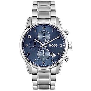 BOSS Skymaster kwarts chronograaf polshorloge voor heren, Zilver/Blauw, armband