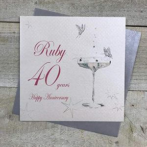 white cotton cards BD140C Verjaardagskaart voor de 40e trouwdag, handgemaakt, robijn wenskaart