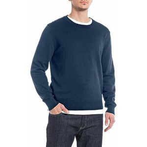 Replay Uk2512 heren sweater, 484 Pruisisch blauw.