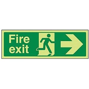VSafety Fire Exit waarschuwingsbord, zelfklevend, 600 x 200 mm, in het donker oplichtend, zelfklevend, vinyl