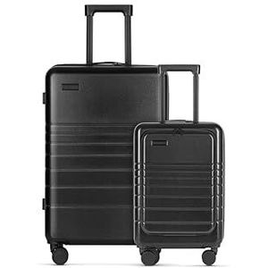 ETERNITIVE - Set van 2 koffers | Reiskoffer van ABS | Harde koffer met TSA-slot | 360° rolkoffer | Handbagage, zwart., 2-delige kofferset (S+L)
