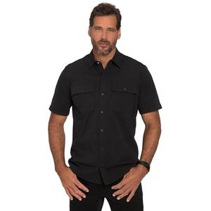 JP 1880 Gebreid T-shirt, halve mouwen, kentkraag, moderne pasvorm, herenoverhemden, zwart.