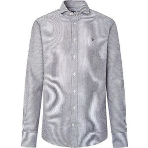 Hackett London Cotton Linen Bengal overhemd voor heren, wit/bruin