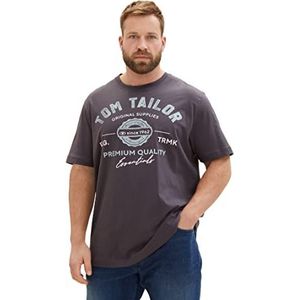 TOM TAILOR Heren T-shirt grote maten met logoprint van katoen, 10899 - Tarmac Grijs