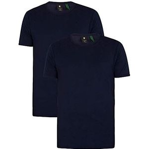 G-STAR RAW Heren Basic Slim 2-pack T-shirt, wit, blauw (Sartho Blue 124-6067), XXL