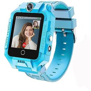 LiveGo Automatisch 4G smartwatch voor jongens en meisjes, waterdicht, veilige smartwatch, GPS-tracker, oproep SOS-camera, wifi, voor kinderen, studenten, 4-12 jaar, verjaardag, KL-Blauw