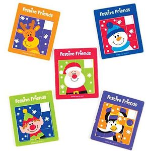 Baker Ross AV825 Festive Friends Mini Sliding Puzzle Games Value Pack - Nieuw kerstspeelgoed voor kinderen, perfect feest, buit, prijszak en vulling van kousen (5 stuks)