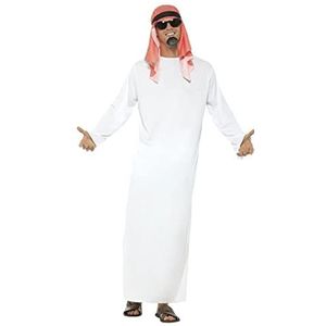 Smiffys Cheik kostuum met lange witte tuniek en rood-wit hoofddeksel M