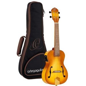 Ortega Guitars RUSL-HSB elektrische akoestische concertukelele met draagtas van gevlamd en gegoten esdoornhout