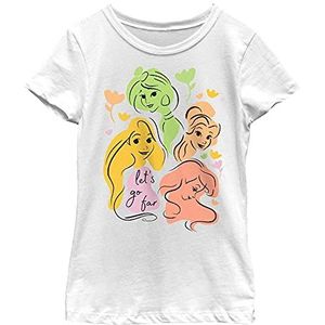 Disney Princess Group Shot Color Splash Outline Let's Go Far Girls T-shirt standaard wit, Wit