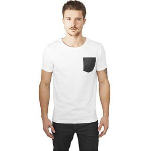 Urban Classics Heren T-shirt - XL - kunstleer - Pocket Wit/Zwart