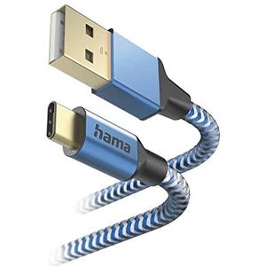 Hama Reflective USB-C oplaadkabel en gegevensoverdracht (USB-A 2.0 stekker naar USB-C stekker, afgeschermde kabel, anti-verdraaiing, vergulde aluminium stekker, robuuste gevlochten nylon mantel, 1,5