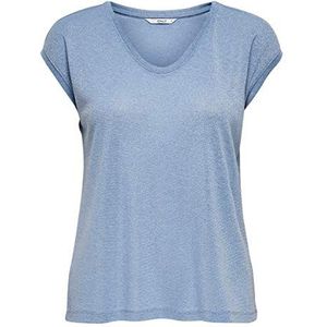 ONLY Dames Onlsilvery S/S V Neck Lurex Top Jrs Noos T-shirt, halogeen blauw