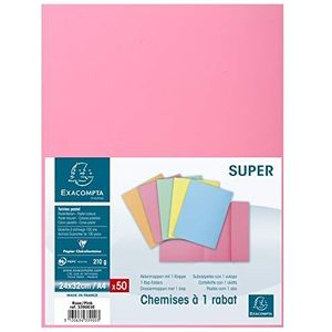 Exacompta - Ref. 339003E - Verpakking van 50 mappen met 1 SUPER 210 g/m² - pastelkleuren - PEFC™-gecertificeerde mappen - afmetingen 24 x 32 cm voor documenten in A4-formaat - kleur roze