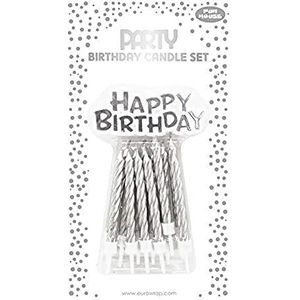 Clairefontaine 26574-SC – een set met 12 verjaardagskaarsen + 12 kandelaars + 1 houder ""Happy Birthday"" – kleur: zilver – verjaardagskaarsen, verjaardag, Happy Birthday