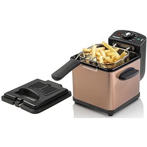 Bestron Mini-oliefriteuse voor 1 portie friet, vis of nuggets met koude zone-technologie en temperatuurregeling tot 190 °C, met roestvrijstalen mand, venster