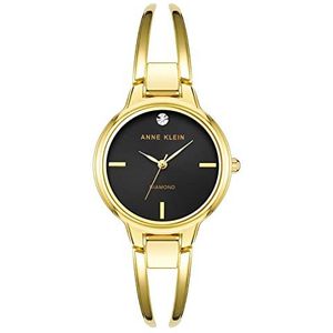 ANNE KLEIN Dameshorloge met echte diamanten wijzerplaat, Goud/Zwart, Japans