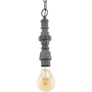 EGLO Hanglamp Chepstow, 1 lichtpunt, industrieel, vintage, retro, hanglamp van staal in zilver-antiek, eettafellamp, woonkamerlamp hangend met E27-fitting