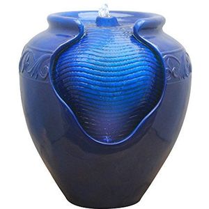 Teamson Home Buiten Tuin Vloer Water Fontein - Waterornament - Geglazuurd Pot Ontwerp - Tuindecoratie - Met Pomp - Blauw