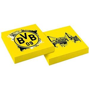 amscan 9908528 - set van 20 servetten BVB, afmetingen 33 x 33 cm, Borussia Dortmund, wegwerpsjaal, servies, voetbal, feest, fan, verjaardag, 10263810, zwart/geel