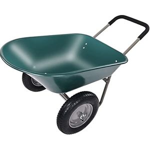 Elevon Robuuste tuinwagen voor thuisgebruik, trolley met dubbele wielen voor huis, tuin, binnenplaats, met geïntegreerde standaard, kleur groen