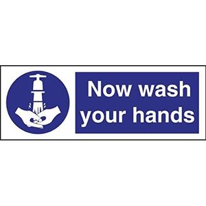 Veiligheidsbord met opschrift ""Now Wash Your Hands"", 90 x 230 mm