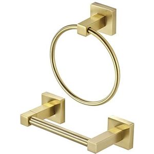WOLIBEER Set van 2 goudkleurige toiletpapierhouders van geborsteld messing, toiletpapierhouder, moderne badkamerhardwareset van roestvrij staal voor wandmontage
