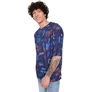 Trendyol Oversize gebreide T-shirt ronde hals heren jongeren, marineblauw, L, Navy Blauw