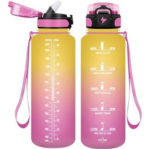Vikaster Drinkfles, 1,5 liter, met rietje, BPA-vrij, 1500 ml, lekvrij, kunststof, drinkfles voor yoga, reizen, fitness, wandelen, outdoor