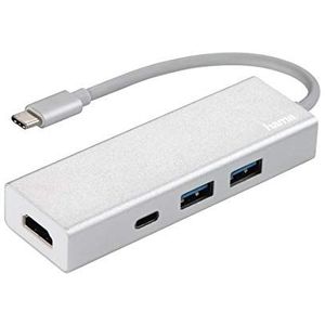 Hama USB 3.1 Type C 3-weg hub met HDMI-aansluiting (2x USB-A, 1x USB-C, 5Gbps Super-Speed, 4K Ultra HD, voor PC/Mac/laptop/tablet met USB-C/Thunderbolt 3, aluminium), splitter
