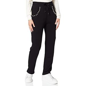 Moschino Joggingbroek voor dames, los met verstelbaar trekkoord, gesloten manchetten en parels, casual Hemline zakbroek, zwart.