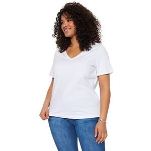 Trendyol Women Regular Fit Basic Square Collar Knit, Plus la Taille des Femmes Coupe Régulière T-Shirt grande taille en Tricot avec Encolure Carré, Blanc, 4XL (grande taille)