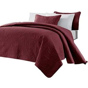 Chezmoi Collection Austin 3-delige beddengoedset van polyester (super kingsize bed, wijnrood)