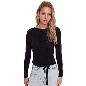 Trendyol Chemisier moulant en tricot à col rond pour femme, Noir, XL