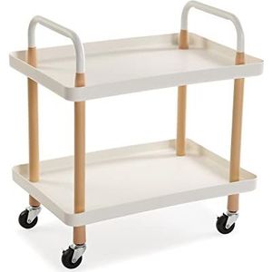 Versa Skuvoy Extra badkamerkast, trolley of opbergwagen, met 2 planken en wielen, afmetingen (H x B x B) 55 x 36 x 53,5 cm, metaal en kunststof, wit en bruin