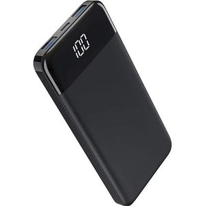 Powerbank 10400 mAh USB C powerbank met Patalla led, draagbare ultradunne batterij met 2 ingangen en 3 uitgangen van 5 V/3 A