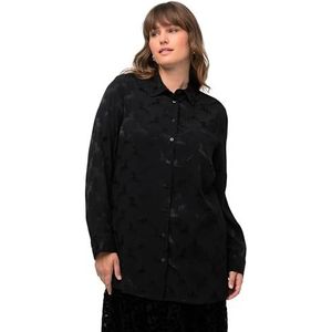Ulla Popken Blouse met kraag en jacquard blouses voor dames, zwart.