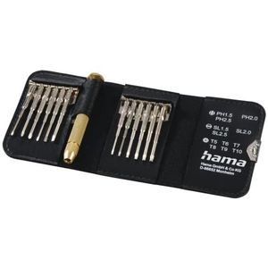 Hama Schroevendraaierset (voor elektronische apparaten, horloge, bril, modelbouw, telefoon, computer, 12 uitneembare inzetstukken (Phillips, torx, pentalob), gereedschapsset, 14-delig) zwart/zilver