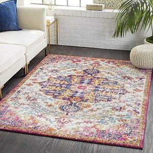 Surya Asmara Vintage tapijt - tapijt voor woonkamer, eetkamer, slaapkamer, keuken - Bohemian chic tapijt, traditioneel oosters design, meerkleurig, kleurrijk laagpolig tapijt 120 x 170 cm - oranje,