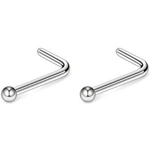 Lot de 2 piercings en forme de L en argent avec boule de 0,8 mm (20 G) pour le nez, le septum, le nez, le nez, le conch, l'hélix, le corps, le cartilage, les bijoux en acier inoxydable titane, 6,5 mm,
