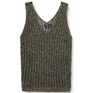 faina Débardeur en tricot pour femme avec fil à effet, noir/or, L