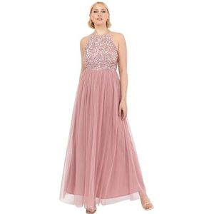 Maya Deluxe Dames bruidsmeisje maxi-jurk halter hals pailletten verfraaid bal afstuderen bruiloft bruidsmeisjesjurk dames vintage roze 42, Vintage Roos