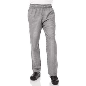 Chef Works A026-L Easyfit broek met klein ruitpatroon, zwart, zwart.