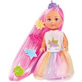 Simba 105733505 Evi Love pop prinses regenboog met lang haar, 4 haarclips en borstel, 12 cm, voor kinderen vanaf 3 jaar, meerkleurig