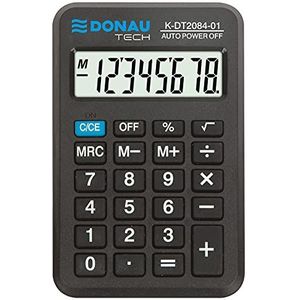 DONAU Tech rekenmachine K-DT2084-01 wortelfunctie met 8 cijfers / 97 x 60 x 11 mm / kleur: zwart / rekenmachine met 8-cijferige weergave / batterijvoeding / compact ontwerp