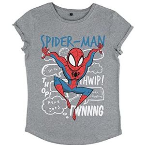 Marvel Spider-Man Classic - Spidey Doodle Thoughts T-shirt met rolluis voor dames, grijs.