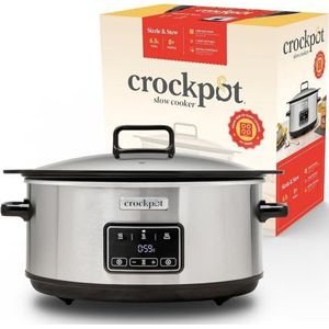 Crockpot Sizzle & Stew Digital Slow Cooker | 6,5 l (8 personen) | Afneembare inductiekom voor het koken van vlees en groenten | EU-stekker 2-polig | roestvrij staal [CSC112X]