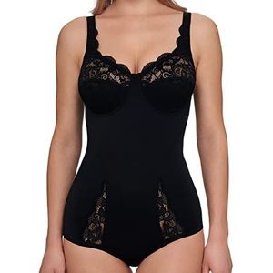 SUSA Latina Bodysuit zonder beugel, vormende body voor dames, zachte body met figuurvormend effect, vormt taille, buik en billen, zwart, 100C, Zwart 004