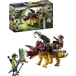 Playmobil Dino Rise 71262 Triceratops en soldaten, dinosaurus met afneembaar pantser en een groot kanon met grijper, speelgoed voor kinderen vanaf 5 jaar